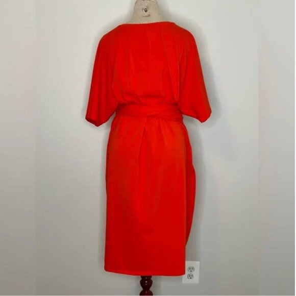 Eloquii Women's Plus Size Cross Front Flutter Sleeve Sheath Orange Dress Size 16 - Picture 3 of 6